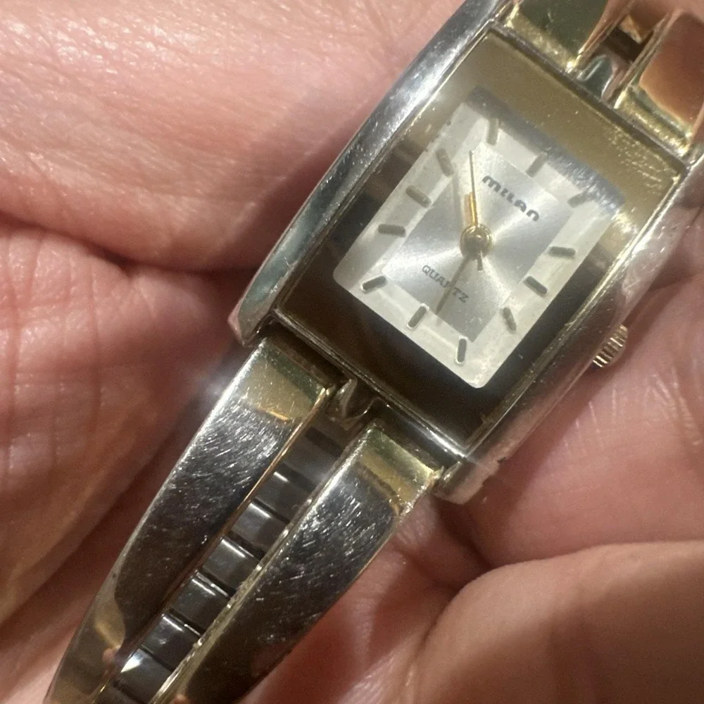 Working‎ Vintage Milan Women Dainty Watch Silver Gold Two Tone Quartz 19mm Fit 7